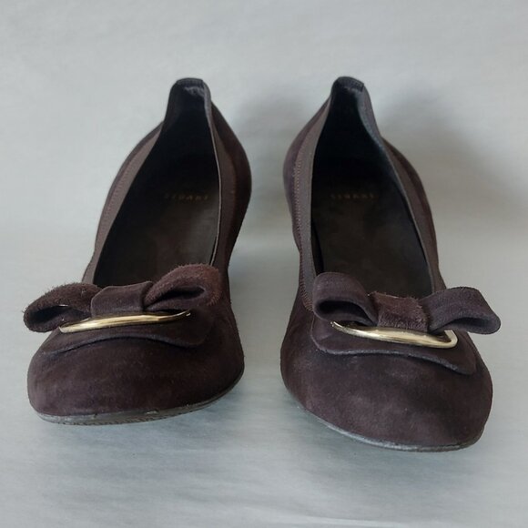 Stuart Weitzman Beaudelair Suede Pump Size 8 Hidden Wedge Bow Low Heel Slip-on - Picture 5 of 13